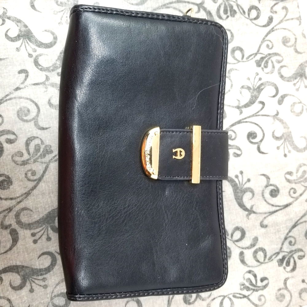 Etienne Aigner Black Leather Wallet with Gold Accent